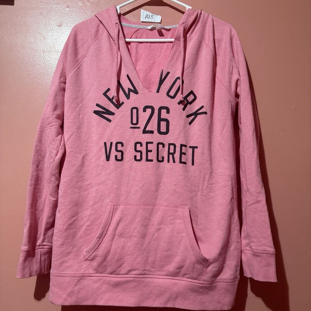 Victoria Secret Womens Sweater S Small Light Pink Hoodie VS New York V Neck